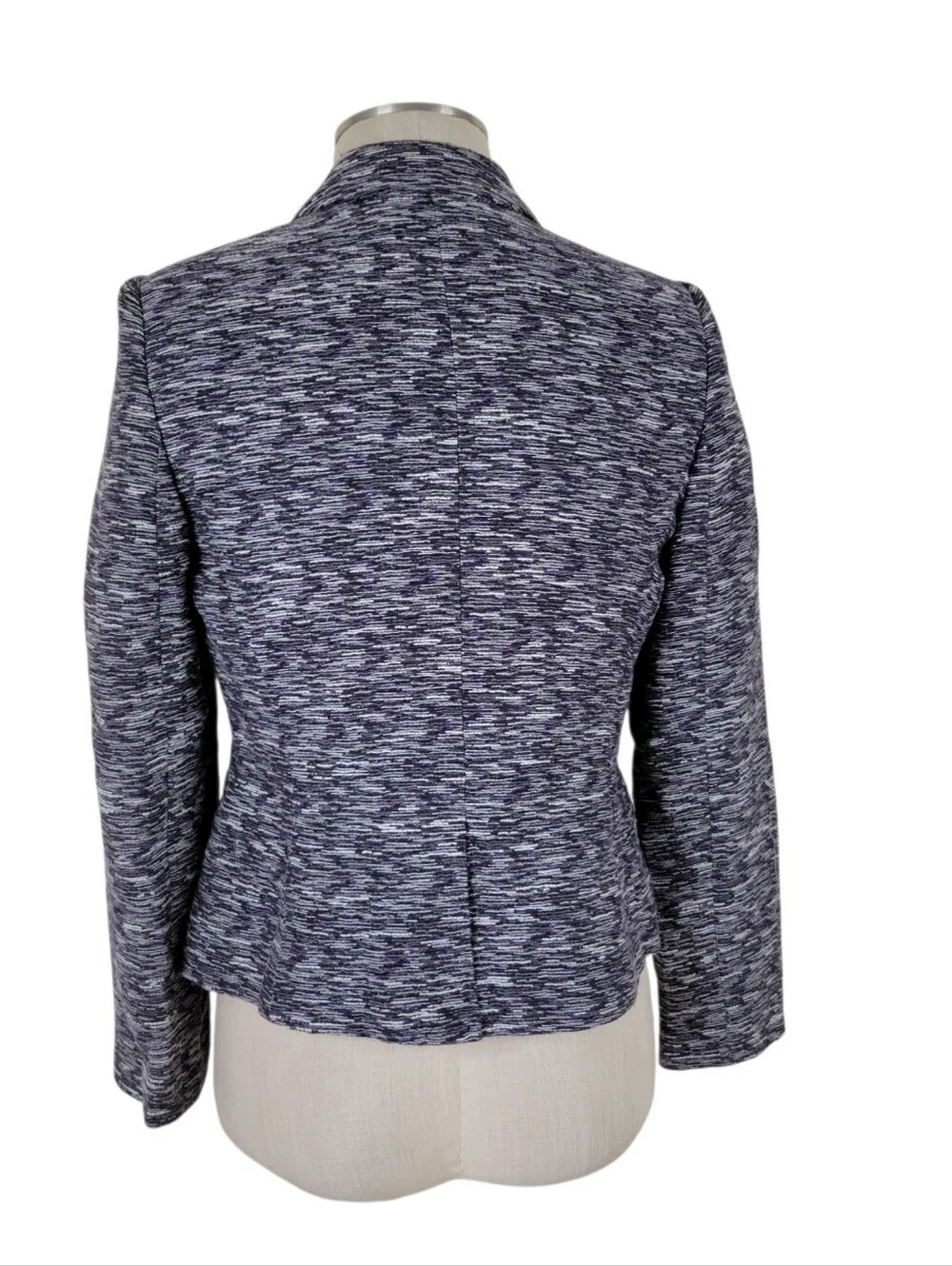 Calvin Klein Tweed Skirt Suit Size 6 Purple Black White Vented Cotton Linen Poly